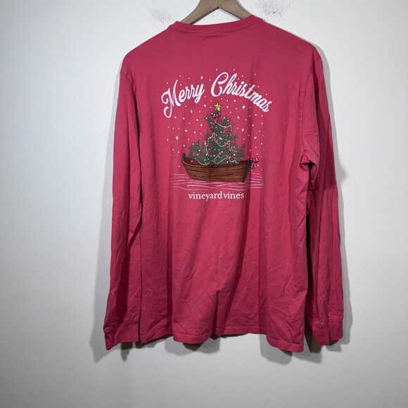 Vineyard Vines Merry Christmas Tree Boat Womens T-Shirt Size L Pink Holiday - Picture 3 of 5